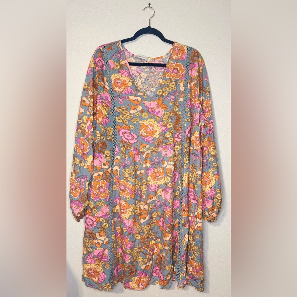 Vibrant Floral Long Sleeve Dress 2XL